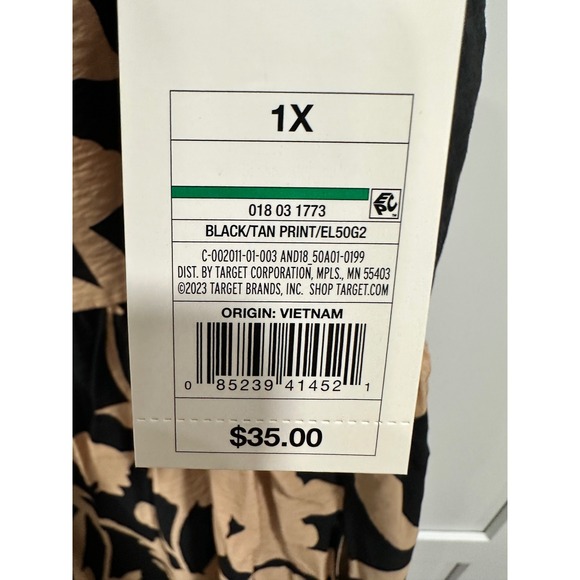 NWT A New Day 1X Black Tan Floral Print Square Neck Midi Dress Tie Back - Picture 3 of 7